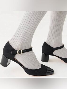 J. Crew Black Leather Block Heel Pumps